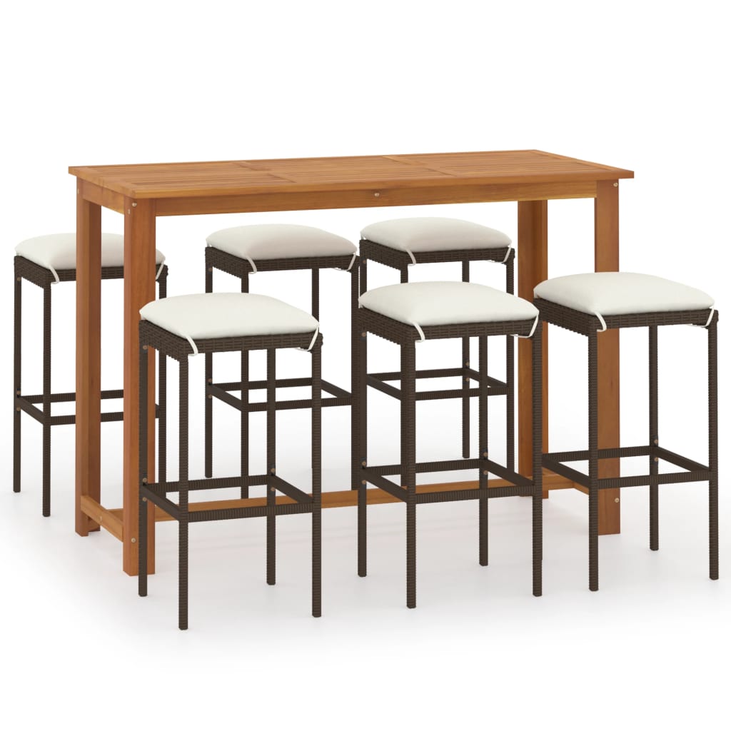Set Bar da Giardino 7 pz con Cuscini Marrone | homemem39