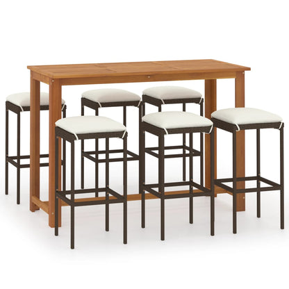 Set Bar da Giardino 7 pz con Cuscini Marrone | homemem39