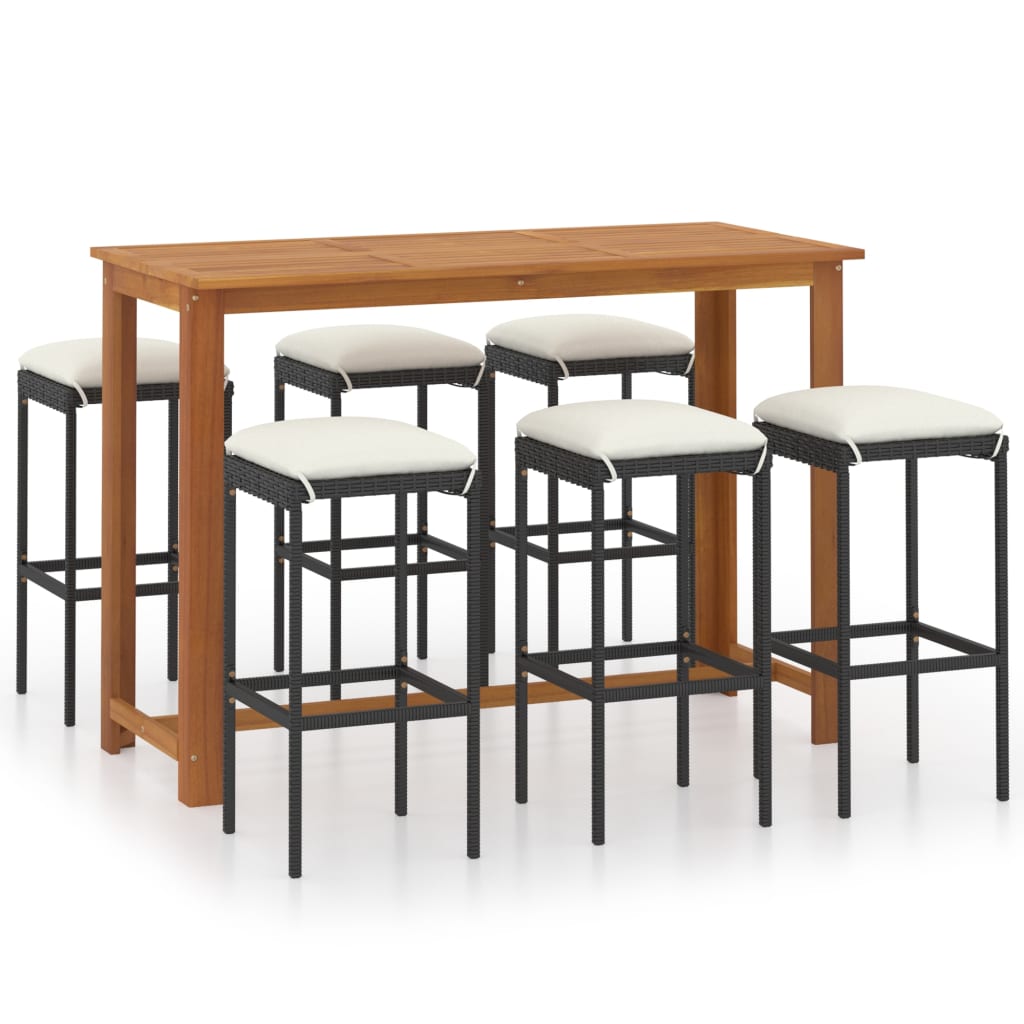 Set da Bar da Giardino 7 pz con Cuscini Nero | homemem39
