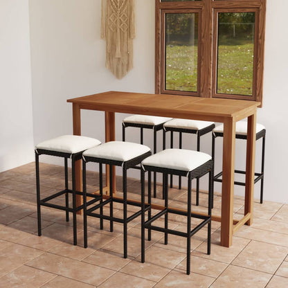Set da Bar da Giardino 7 pz con Cuscini Nero | homemem39