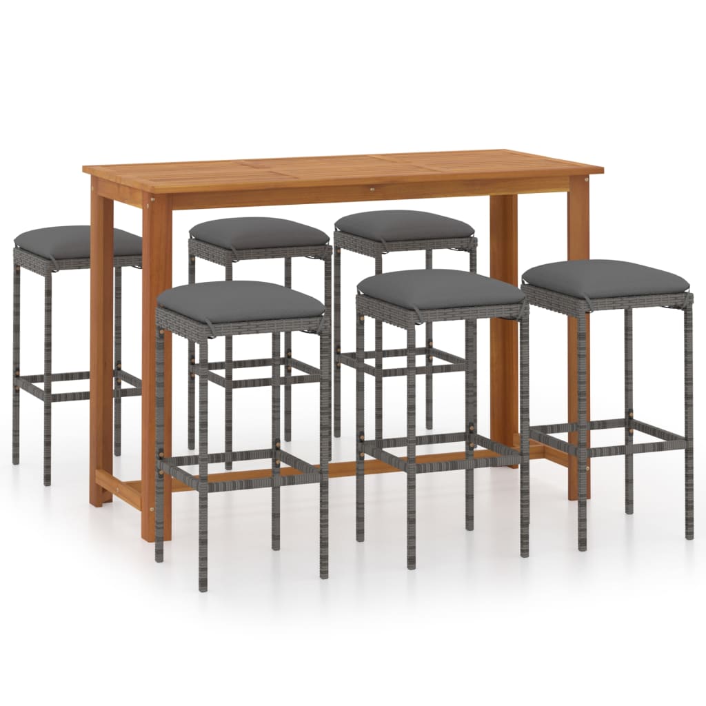 Set da Bar da Giardino 7 pz con Cuscini Grigio | homemem39