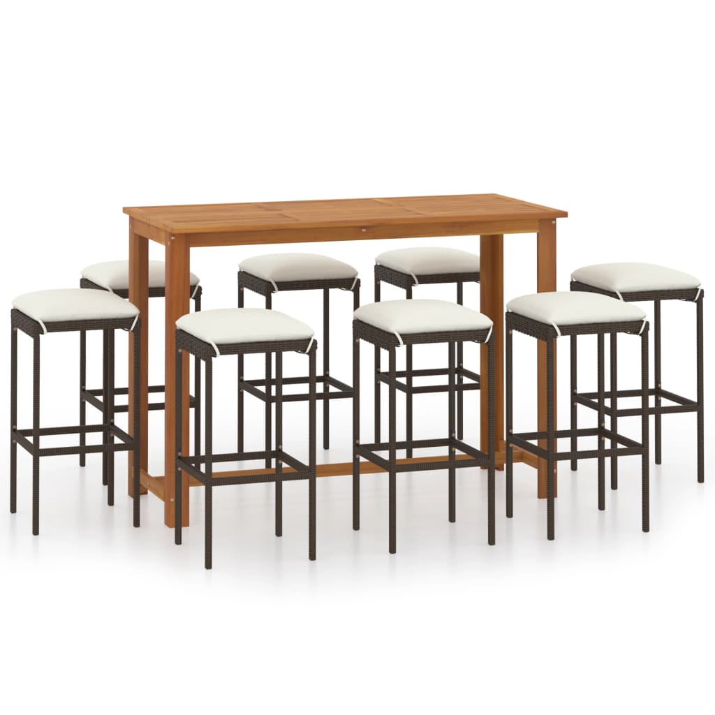 Set da Bar da Giardino 9 pz con Cuscini Marrone | homemem39