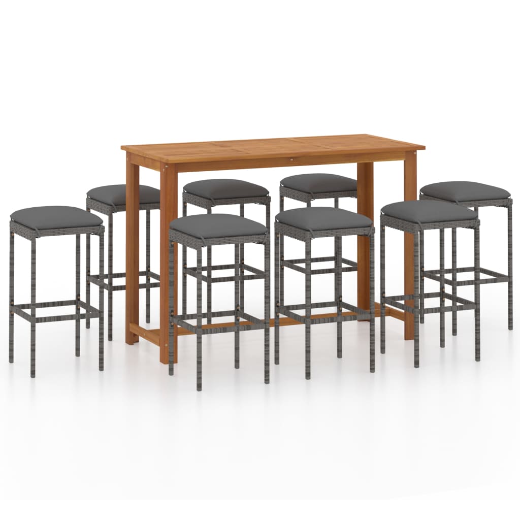 Set da Bar da Giardino 9 pz con Cuscini Grigio | homemem39