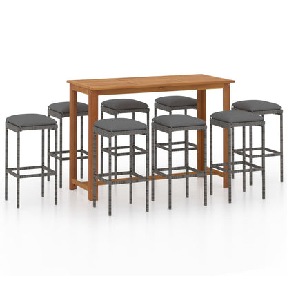 Set da Bar da Giardino 9 pz con Cuscini Grigio | homemem39