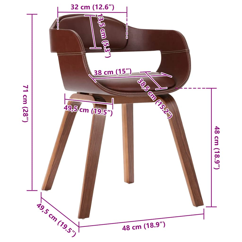 Sedia da Pranzo Marrone in Legno Curvato e Similpelle