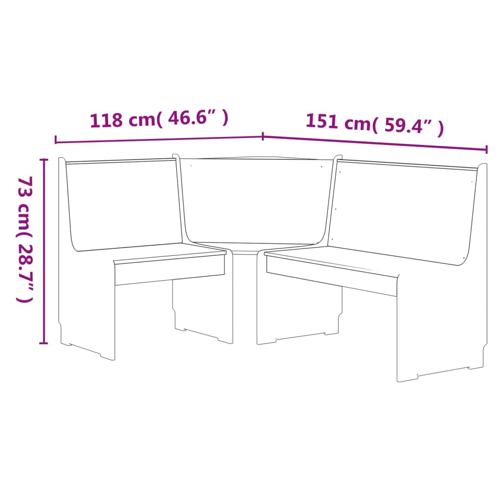 Panca Angolare REINE 151 cm in Pino Massello Bianco - homemem39