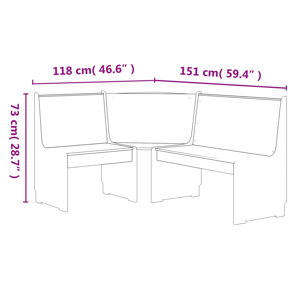 Panca Angolare REINE 151 cm in Legno di Pino ambra e Bianco