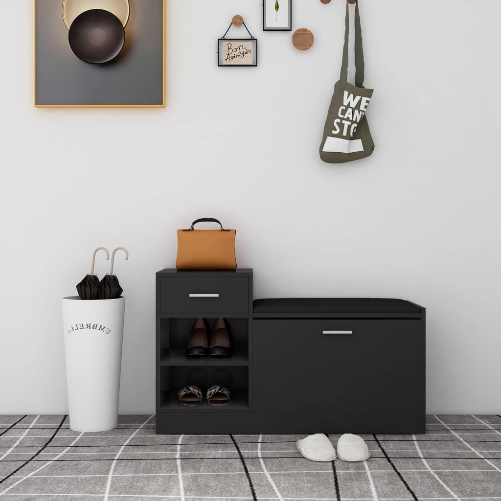 Panca Porta Scarpe Nera 94,5x31x57 cm in Legno Multistrato - homemem39
