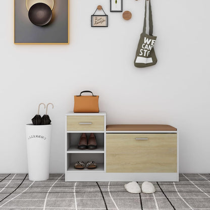 Panca Porta Scarpe Bianca Rovere Sonoma 94,5x31x57 Multistrato - homemem39