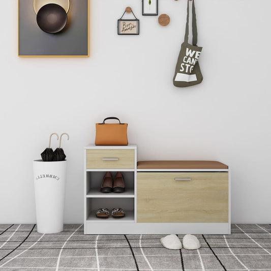 Panca Porta Scarpe Bianca Rovere Sonoma 94,5x31x57 Multistrato - homemem39