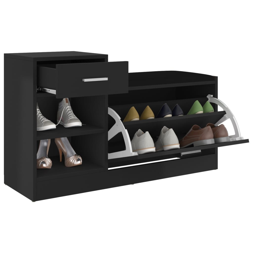 Panca Porta Scarpe Nero Lucido 94,5x31x57cm Legno Multistrato - homemem39