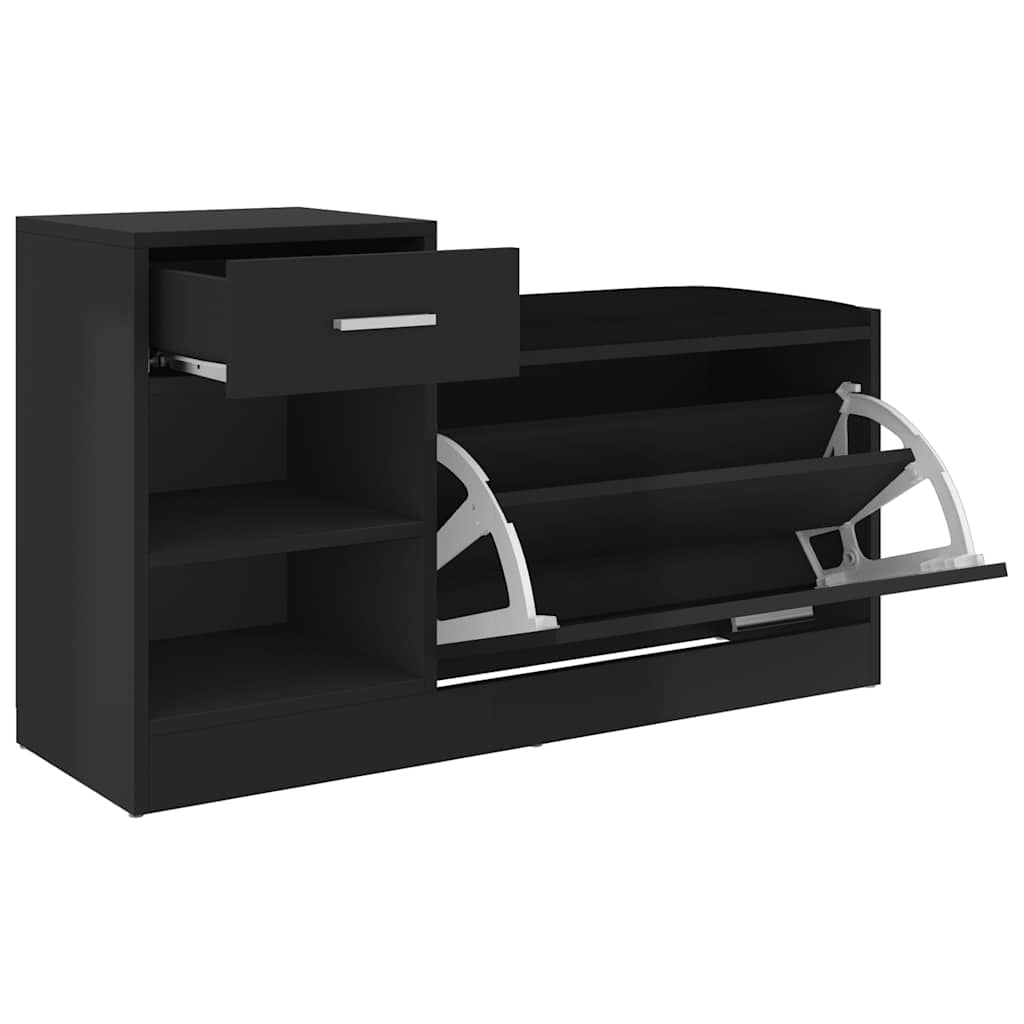 Panca Porta Scarpe Nero Lucido 94,5x31x57cm Legno Multistrato | homemem39