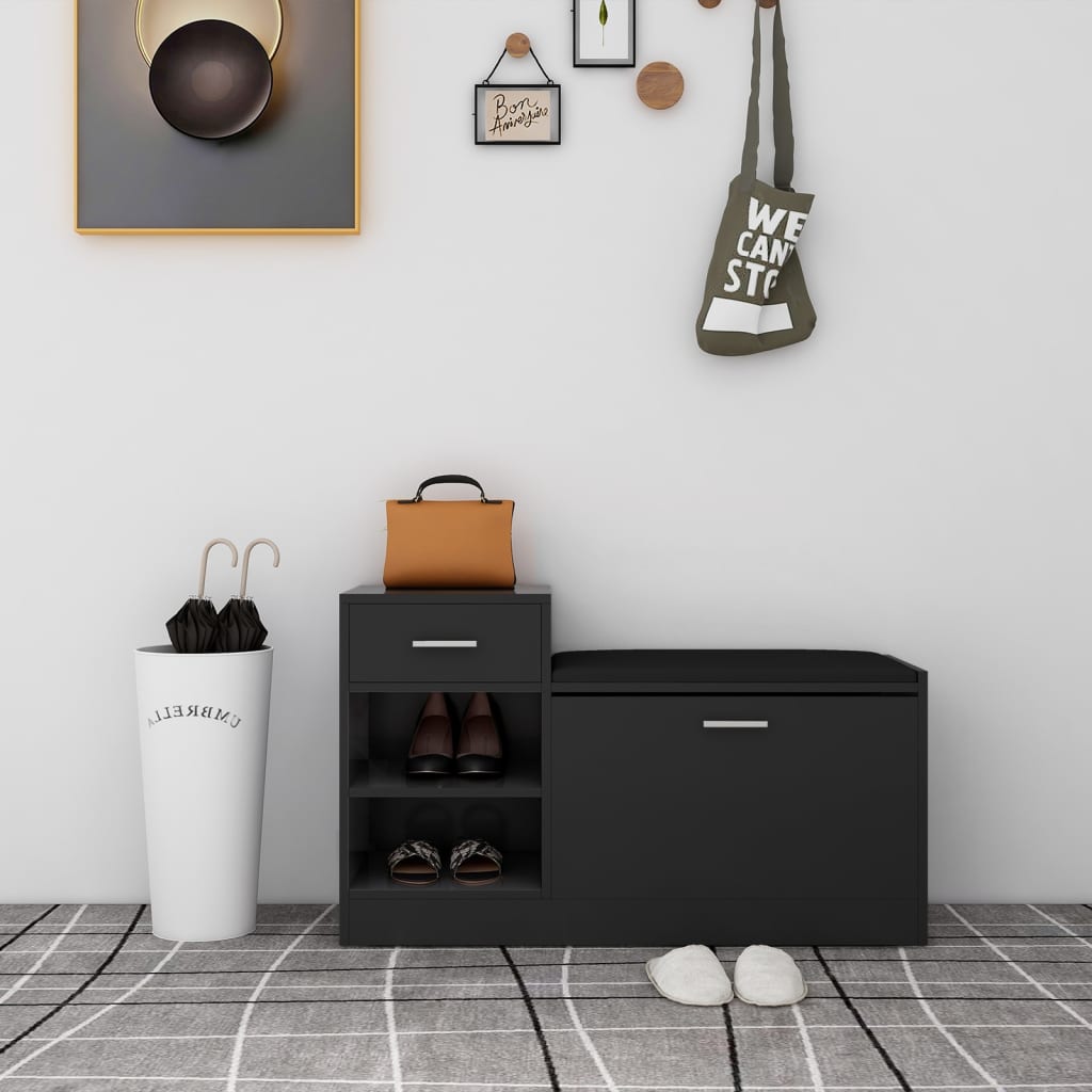 Panca Porta Scarpe Nero Lucido 94,5x31x57cm Legno Multistrato - homemem39