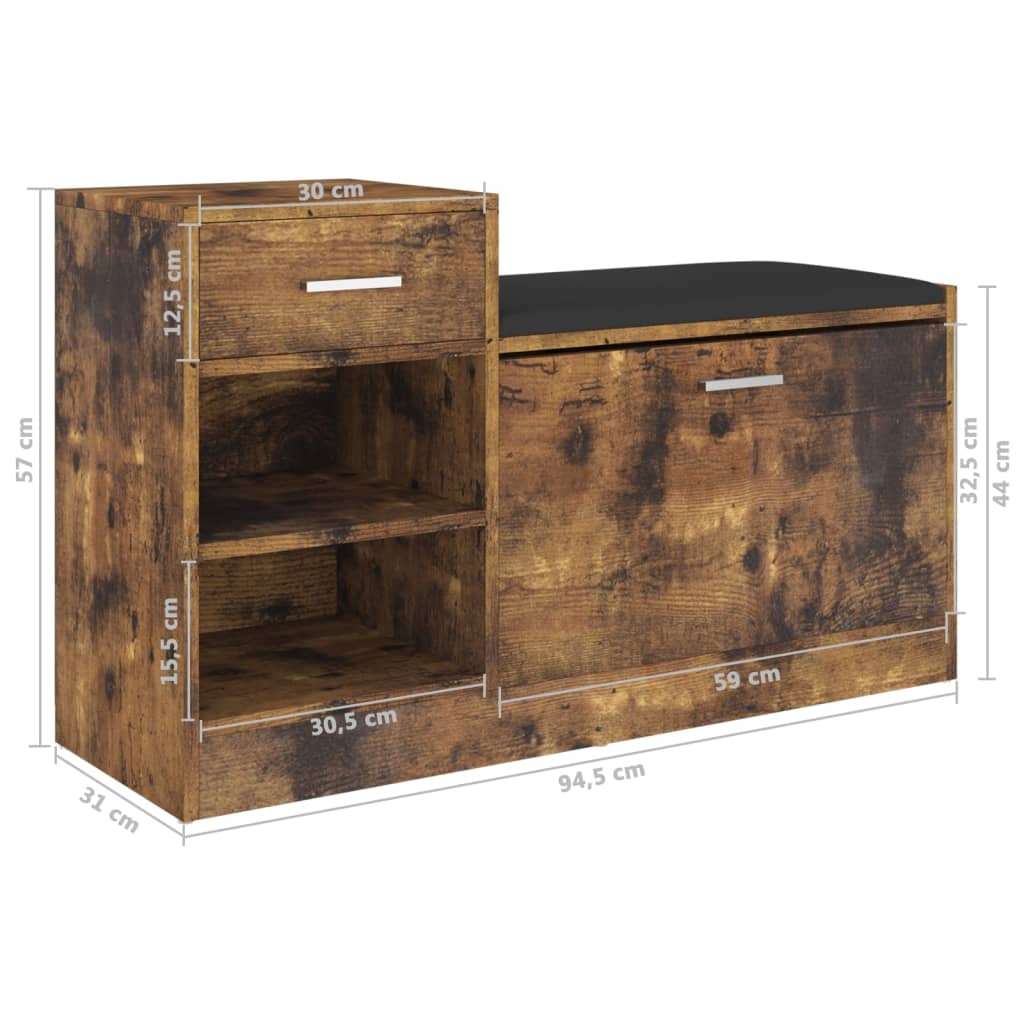 Panca Porta Scarpe Rovere Fumo 94,5x31x57cm Legno Multistrato - homemem39