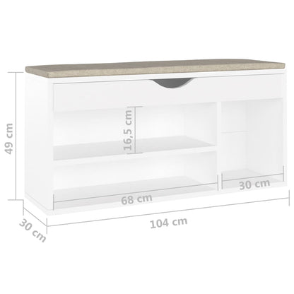 Panca Porta Scarpe con Cuscino Bianca 104x30x49cm Multistrato - homemem39
