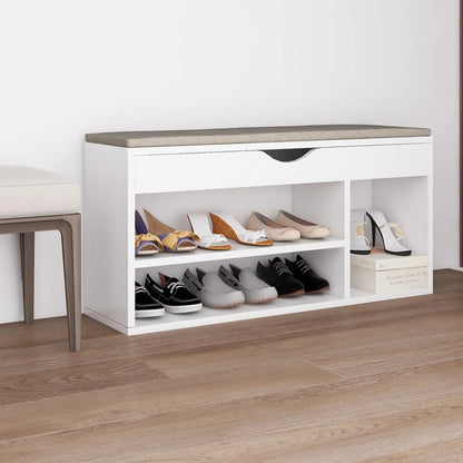 Panca Porta Scarpe con Cuscino Bianca 104x30x49cm Multistrato - homemem39