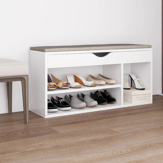 Panca Porta Scarpe con Cuscino Bianca 104x30x49cm Multistrato - homemem39