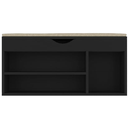 Panca Porta Scarpe con Cuscino Nera 104x30x49cm Multistrato - homemem39