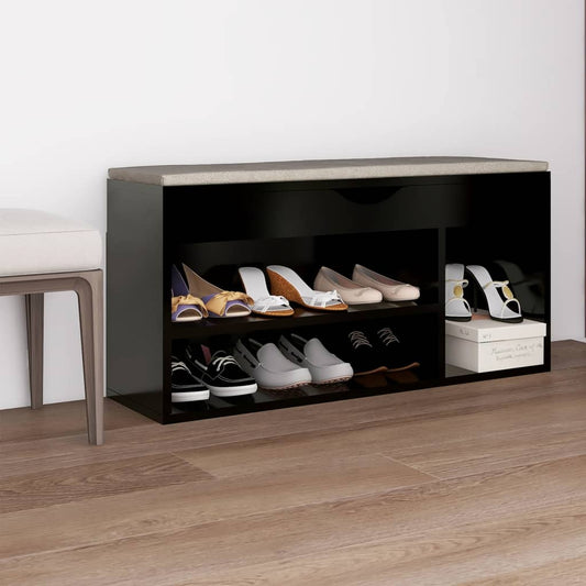 Panca Porta Scarpe con Cuscino Nera 104x30x49cm Multistrato - homemem39