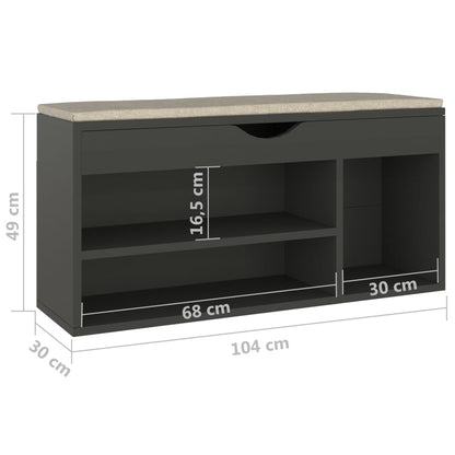 Shoe Bench with Cushion Gray 104x30x49cm Multilayer