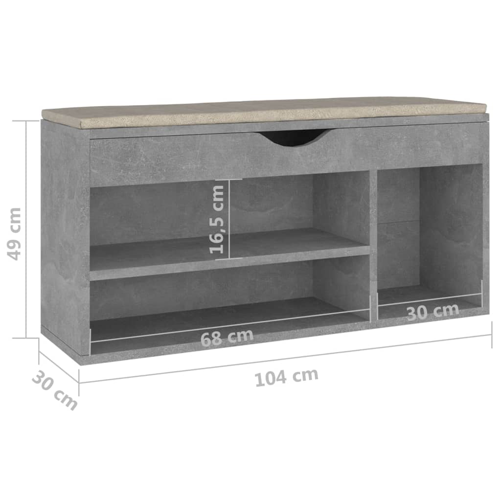 Panca Scarpe con Cuscino Grigio Cemento 104x30x49cm Multistrato - homemem39