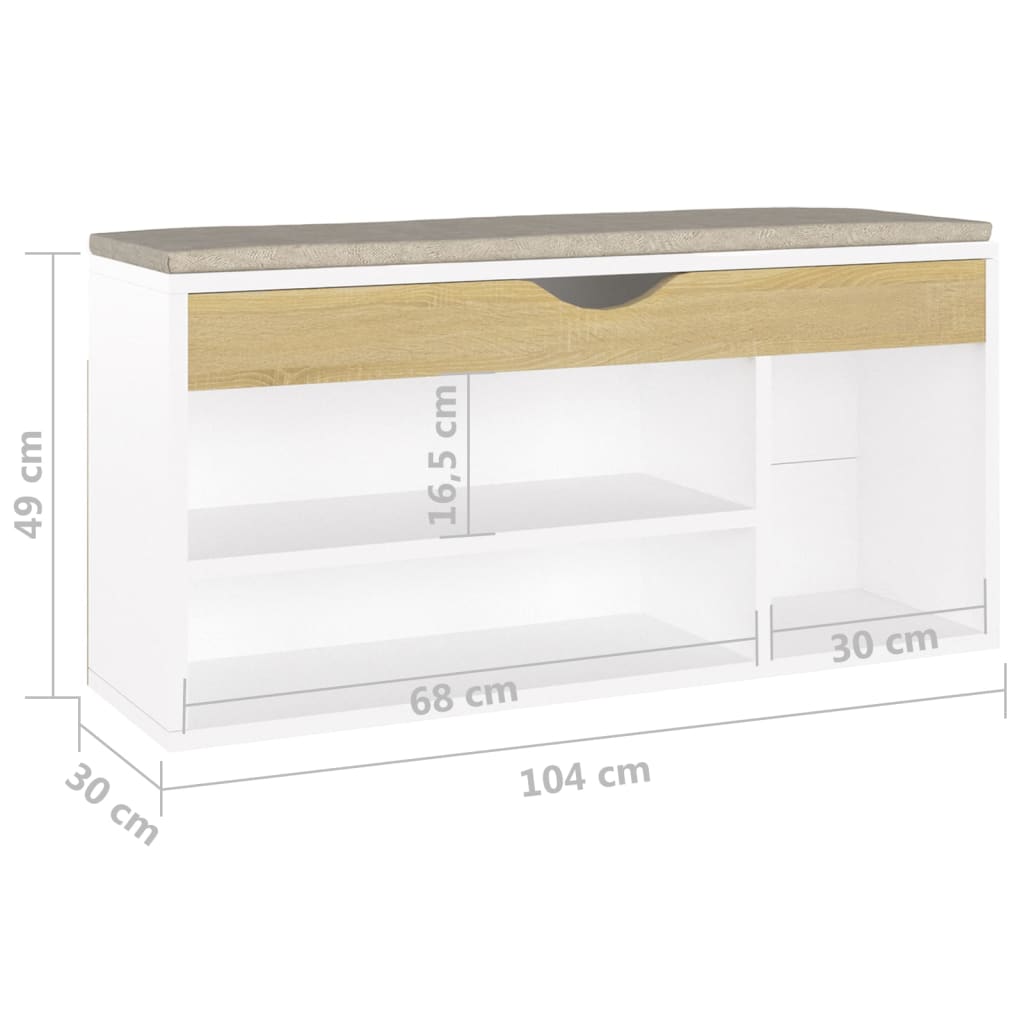 Bench Shoes Cushion White Sonoma Oak 104x30x49 Multilayer