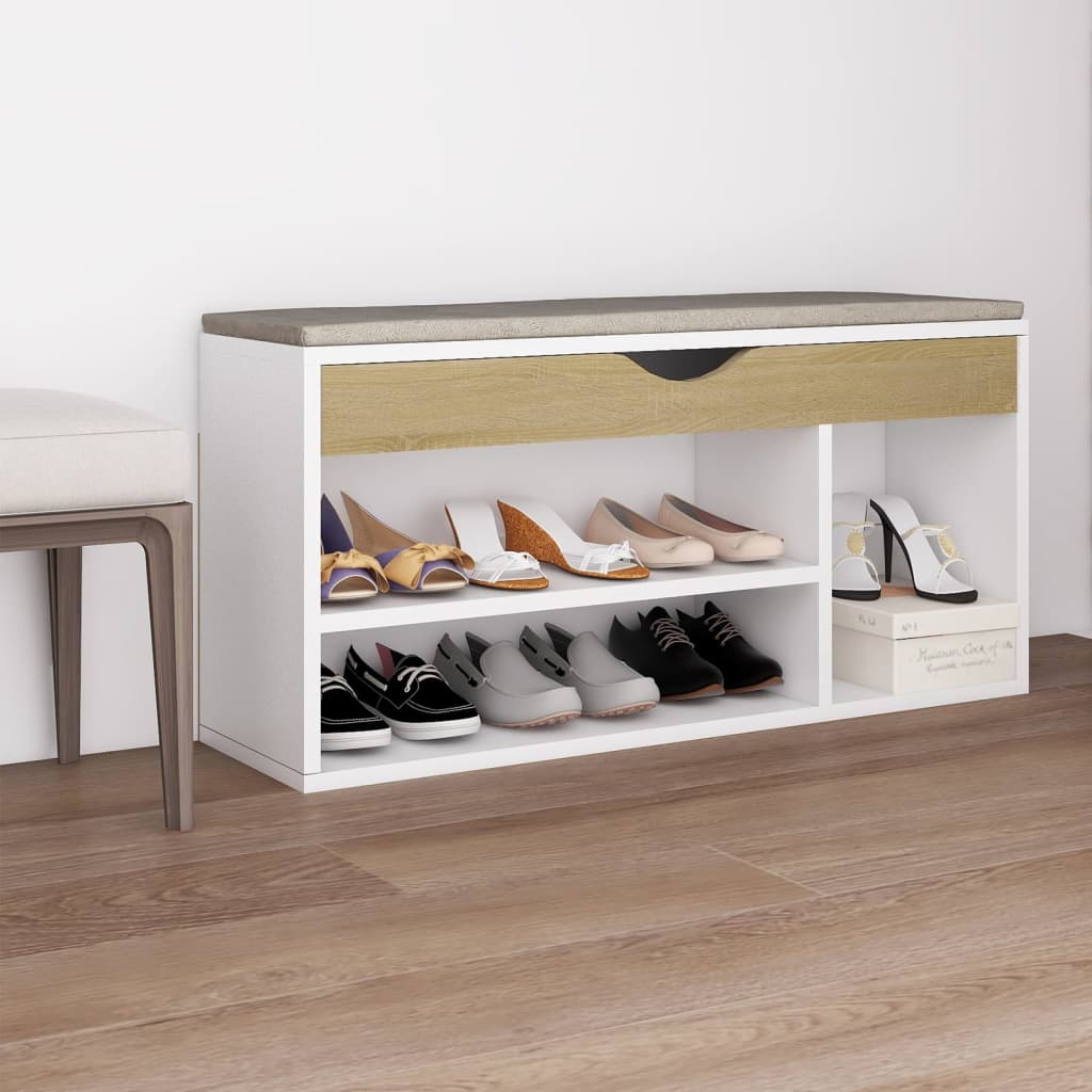 Bench Shoes Cushion White Sonoma Oak 104x30x49 Multilayer