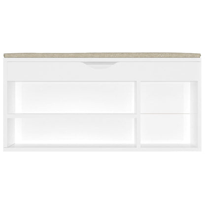 Panca Porta Scarpe Cuscino Bianco Lucido 104x30x49 Multistrato - homemem39