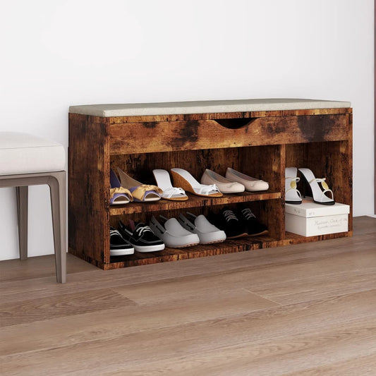 Panca Porta Scarpe Cuscino Rovere Fumo 104x30x49cm Multistrato - homemem39