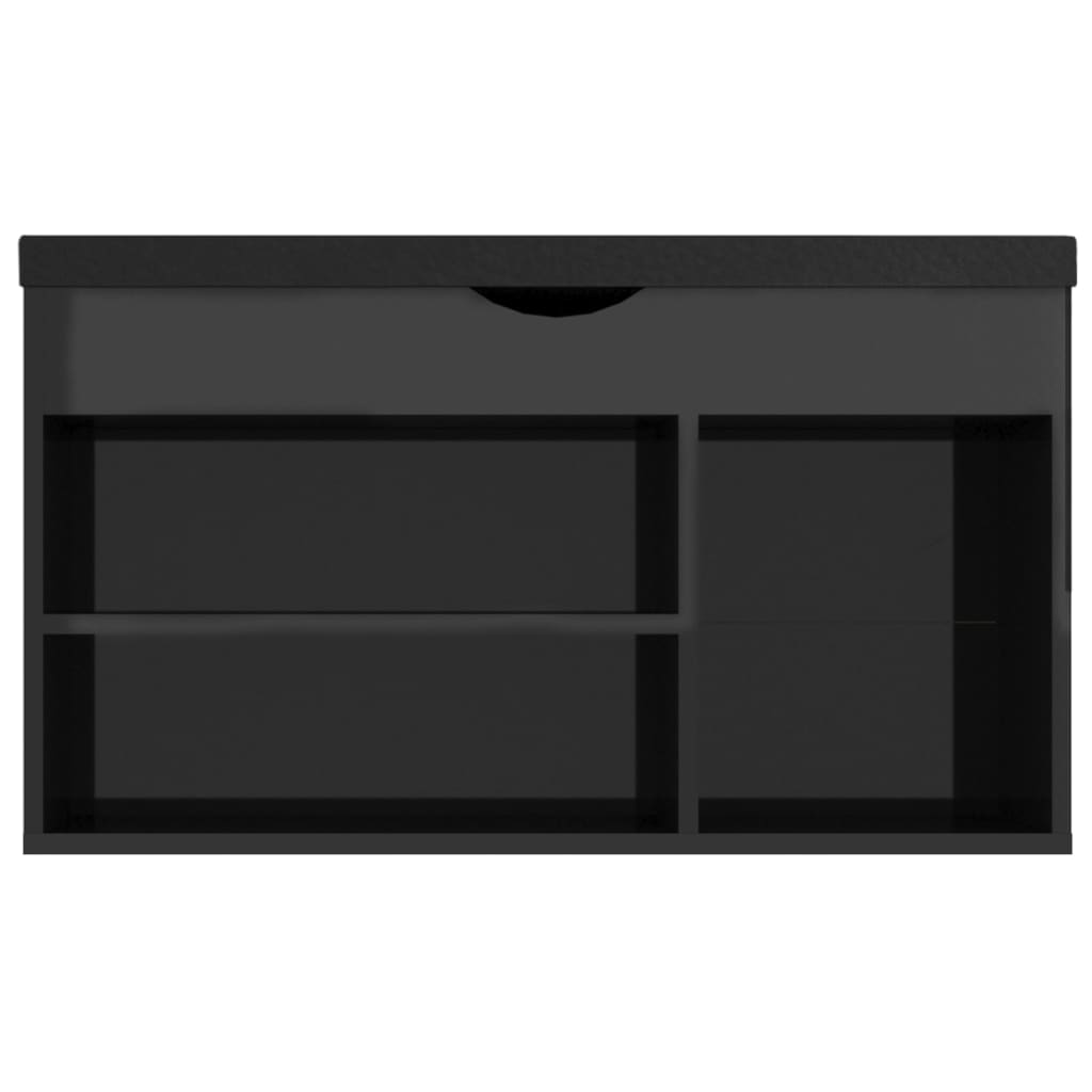 Panca Porta Scarpe Cuscino Nero Lucido 80x30x47cm Multistrato - homemem39