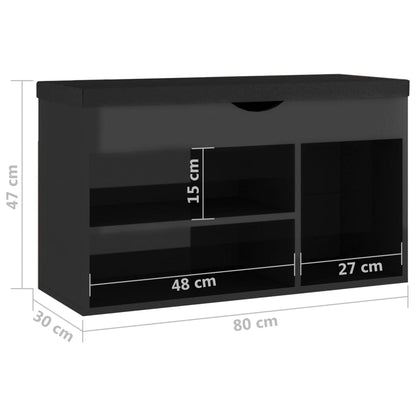 Panca Porta Scarpe Cuscino Nero Lucido 80x30x47cm Multistrato - homemem39