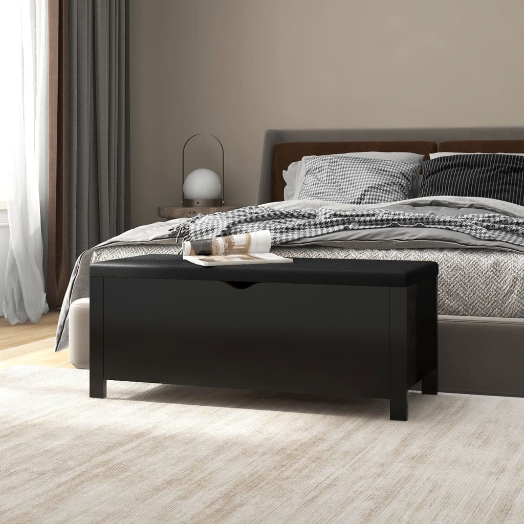 Contenitore con Cuscino Nero 105x40x45cm Legno Multistrato | homemem39