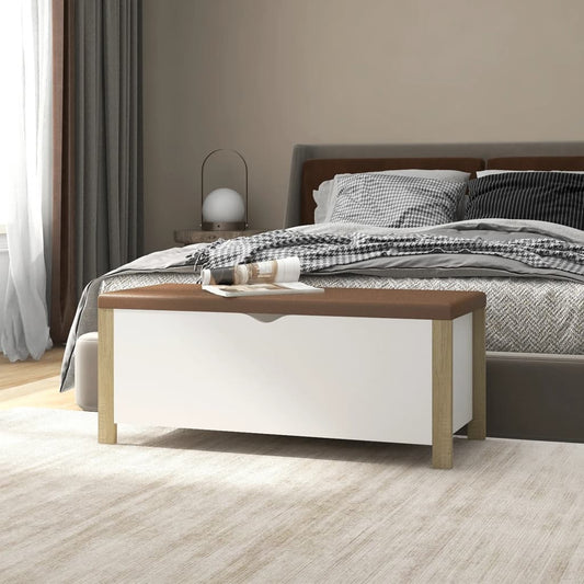 Scatola con Cuscino Bianco Rovere Sonoma 105x40x45 Multistrato - homemem39