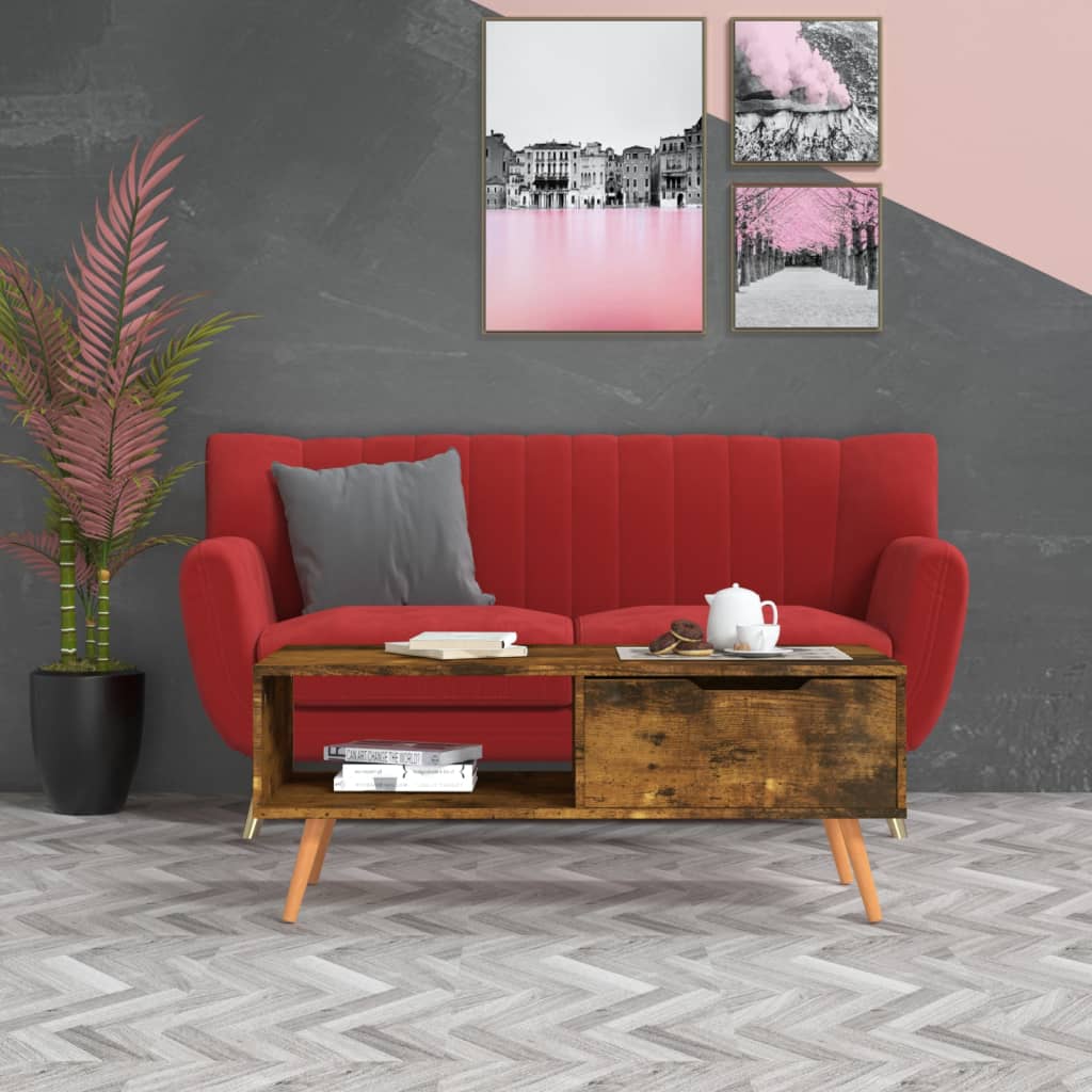 Tavolino Salotto Rovere Fumo 100x49,5x43 cm Legno Multistrato | homemem39
