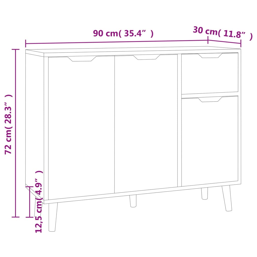 Credenza Grigio Cemento 90x30x72 cm in Legno Multistrato - homemem39