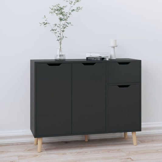 Credenza Nero Lucido 90x30x72 cm in Legno Multistrato - homemem39