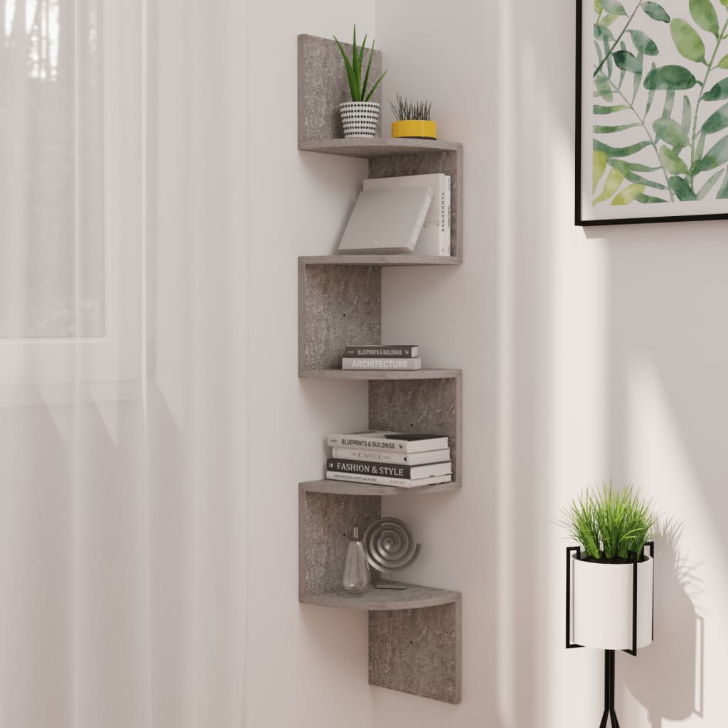 Scaffale Angolare a Muro Grigio Cemento 19x19x123cm Multistrato | homemem39