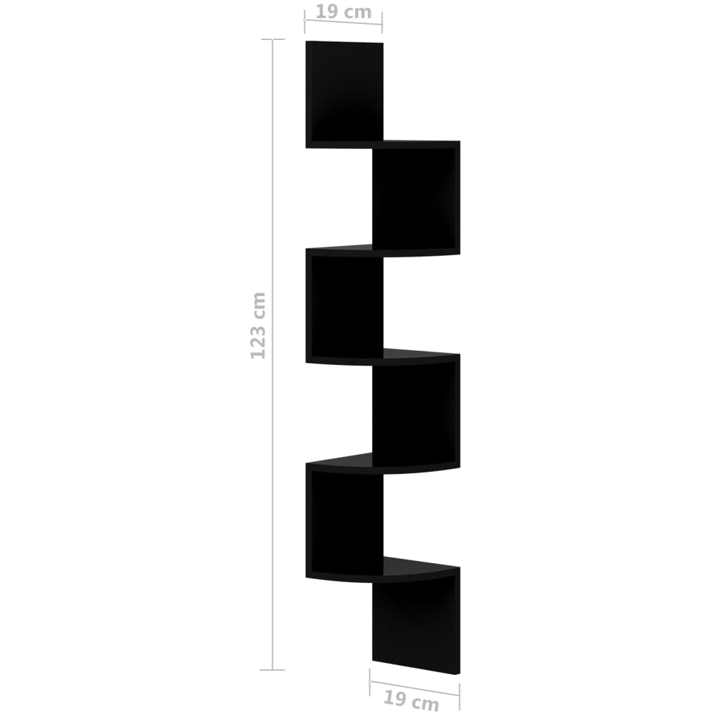 Scaffale Angolare a Muro Nero Lucido 19x19x123 cm Multistrato | homemem39