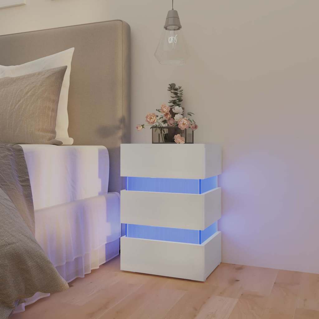 Comodino con Luci LED Bianco 45x35x67 cm in Legno Multistrato