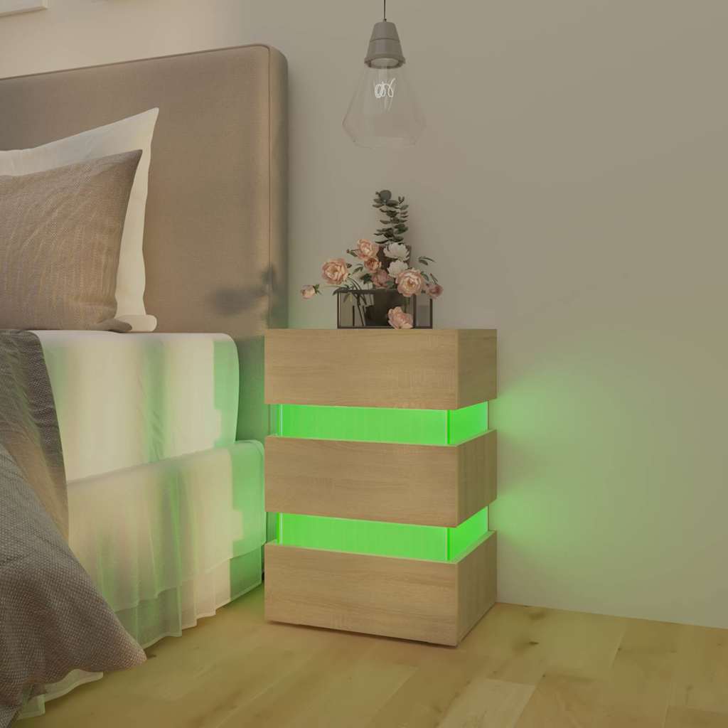 Comodino con Luci LED Sonoma 45x35x67 cm in Legno Multistrato
