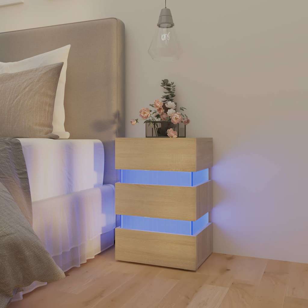 Comodino con Luci LED Sonoma 45x35x67 cm in Legno Multistrato | homemem39