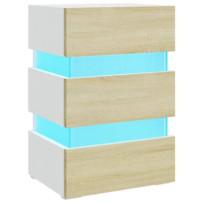 Comodino con Luci LED Bianco e Sonoma 45x35x67cm in Multistrato | homemem39