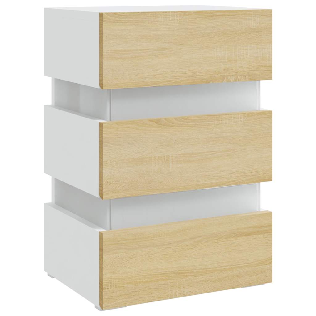 Comodino con Luci LED Bianco e Sonoma 45x35x67cm in Multistrato | homemem39