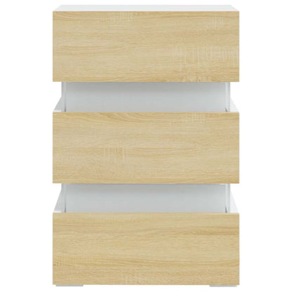 Comodino con Luci LED Bianco e Sonoma 45x35x67cm in Multistrato | homemem39