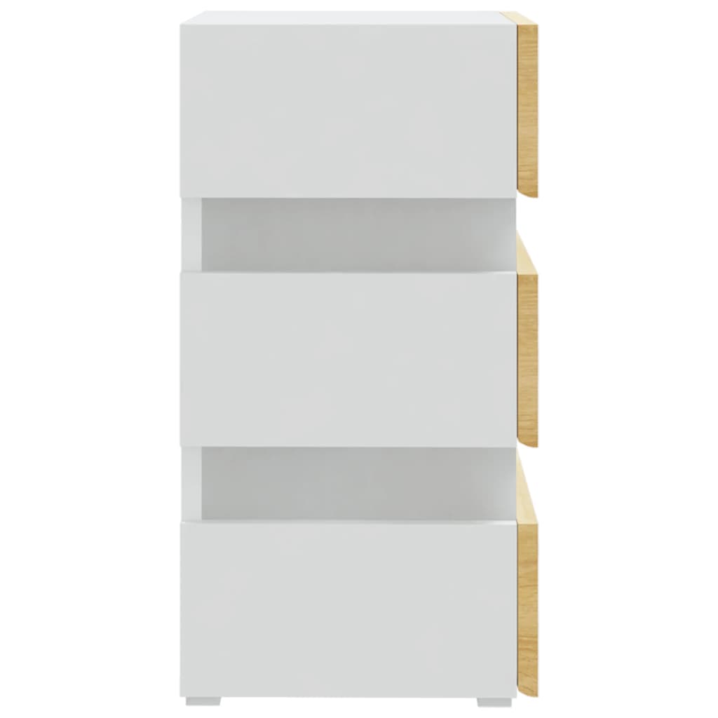Comodino con Luci LED Bianco e Sonoma 45x35x67cm in Multistrato | homemem39