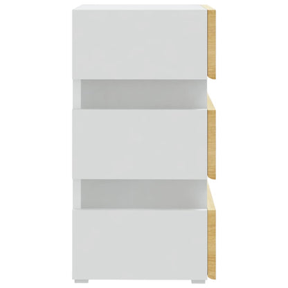 Comodino con Luci LED Bianco e Sonoma 45x35x67cm in Multistrato | homemem39