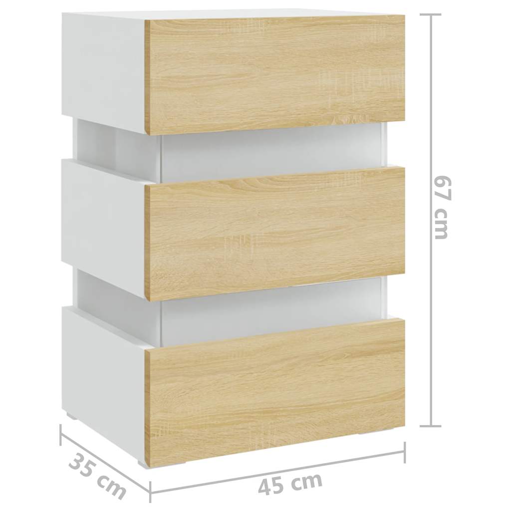 Comodino con Luci LED Bianco e Sonoma 45x35x67cm in Multistrato | homemem39