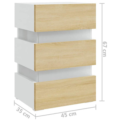 Comodino con Luci LED Bianco e Sonoma 45x35x67cm in Multistrato | homemem39