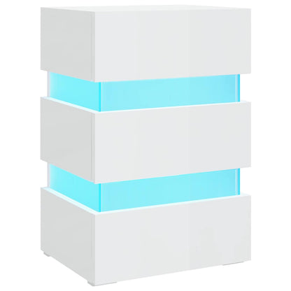 Comodino con LED Bianco Lucido 45x35x67 cm in Legno Multistrato - homemem39