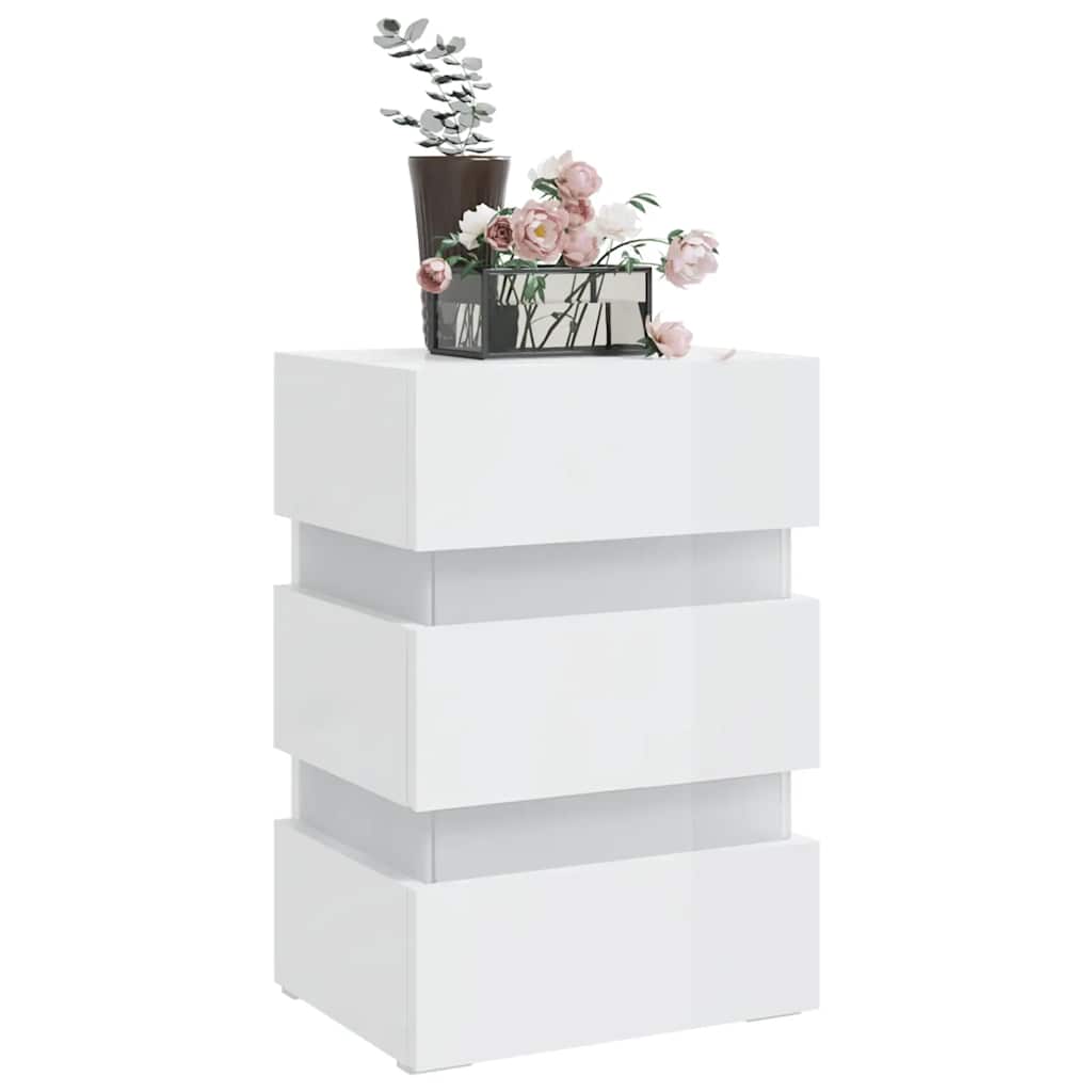 Comodino con LED Bianco Lucido 45x35x67 cm in Legno Multistrato - homemem39